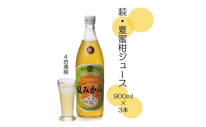 [№5226-0606]【萩名産】夏蜜柑ジュース（４～５倍濃縮・３本セット）